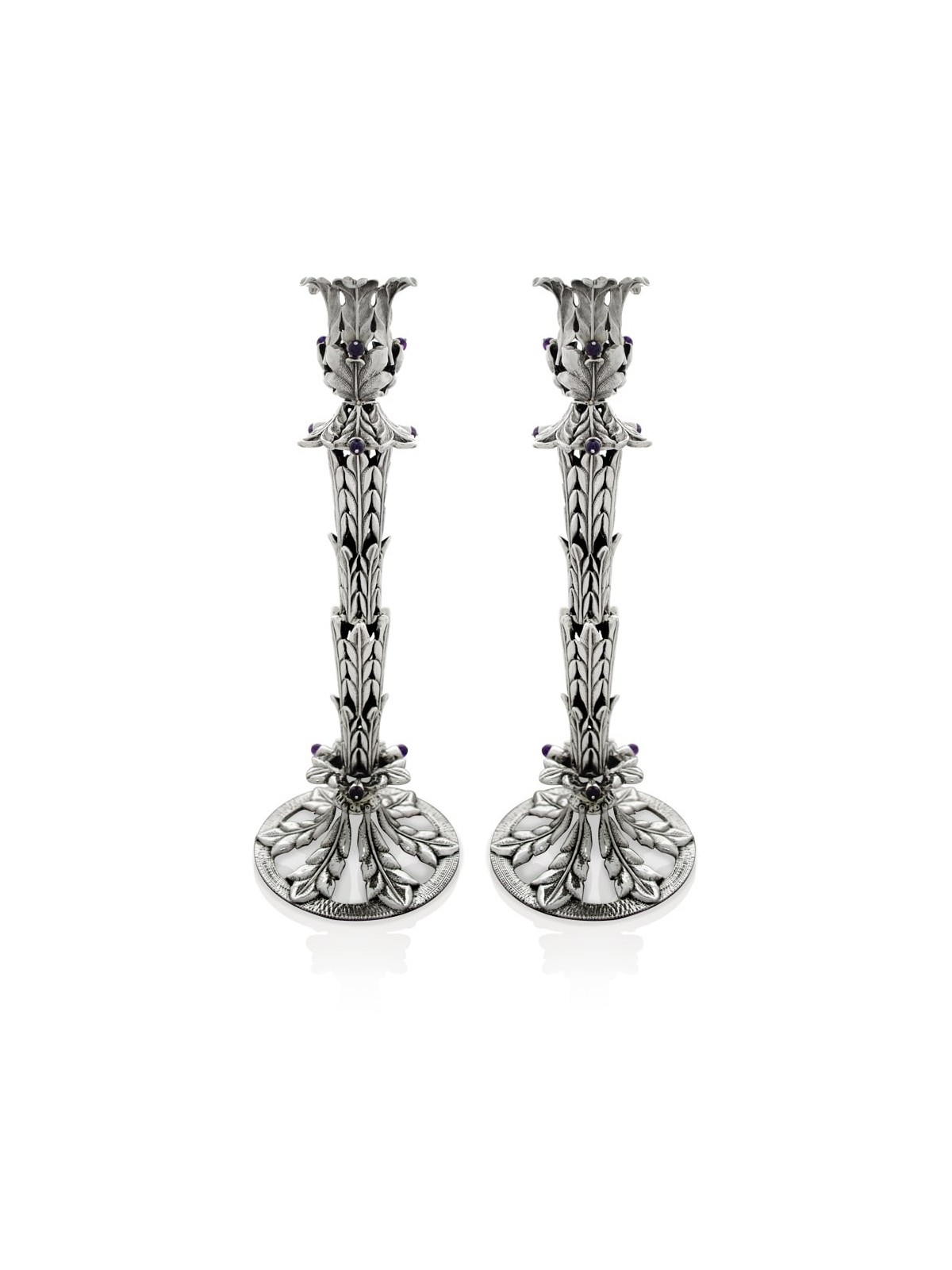 Flower Shape Sterling Silver Candlesticks with Sto , Sterling Silver C