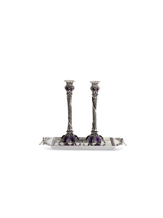 Ensemble de chandeliers en argent avec motif de bénédiction et A, argent sterling C