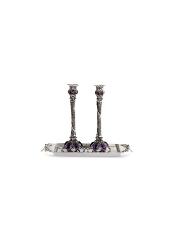 Ensemble de chandeliers en argent avec motif de bénédiction et A, argent sterling C