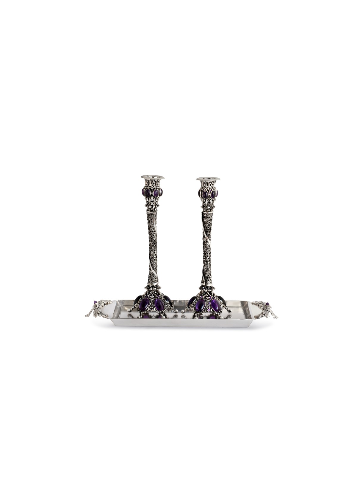 Ensemble de chandeliers en argent avec motif de bénédiction et A, argent sterling C