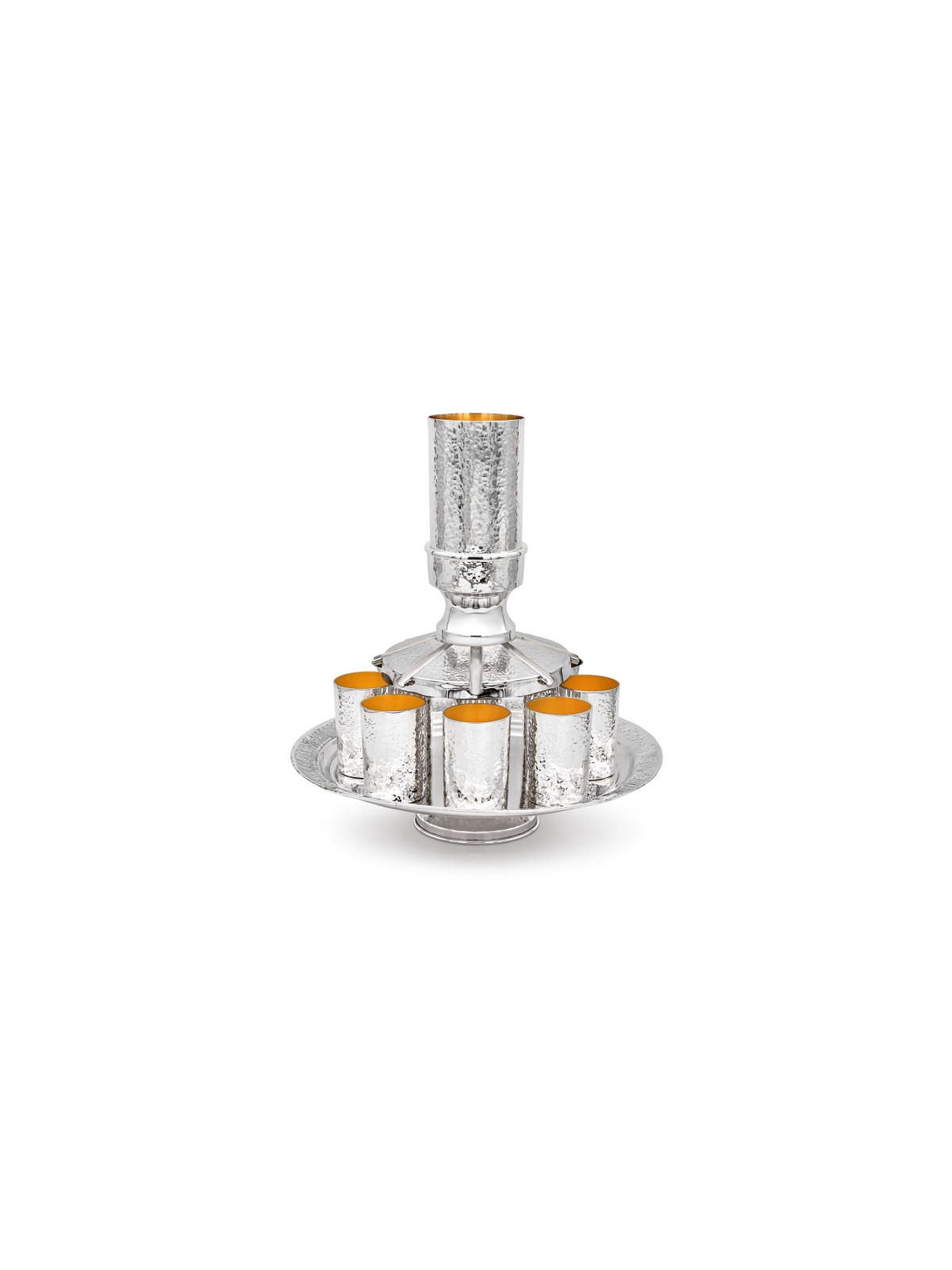 Modern Silver Hammered Finish Wine Fountain for Sh , Kiddush Fountains