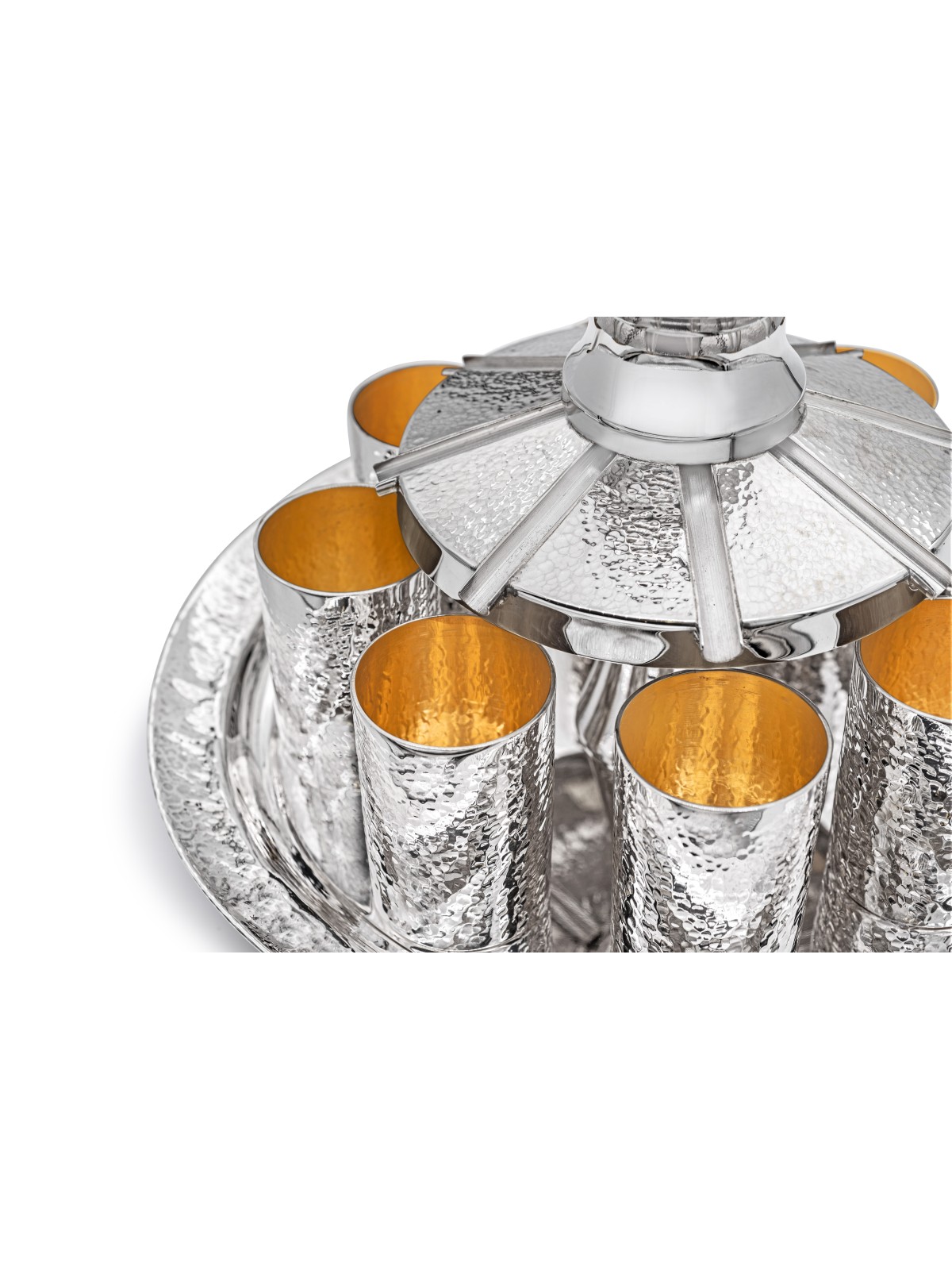 Modern Silver Hammered Finish Wine Fountain for Sh , Kiddush Fountains