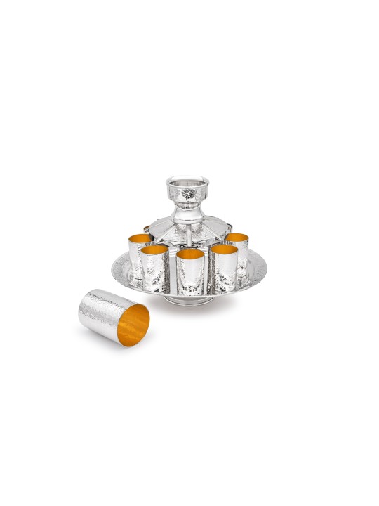 Modern Silver Hammered Finish Wine Fountain for Sh , Kiddush Fountains