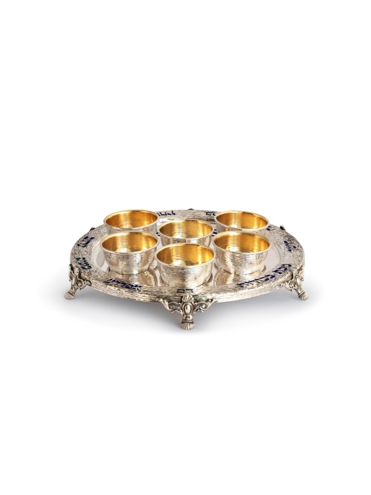 Nuances de plaque de Seder en argent sterling en émail bleu, cadeaux de Pâque, I
