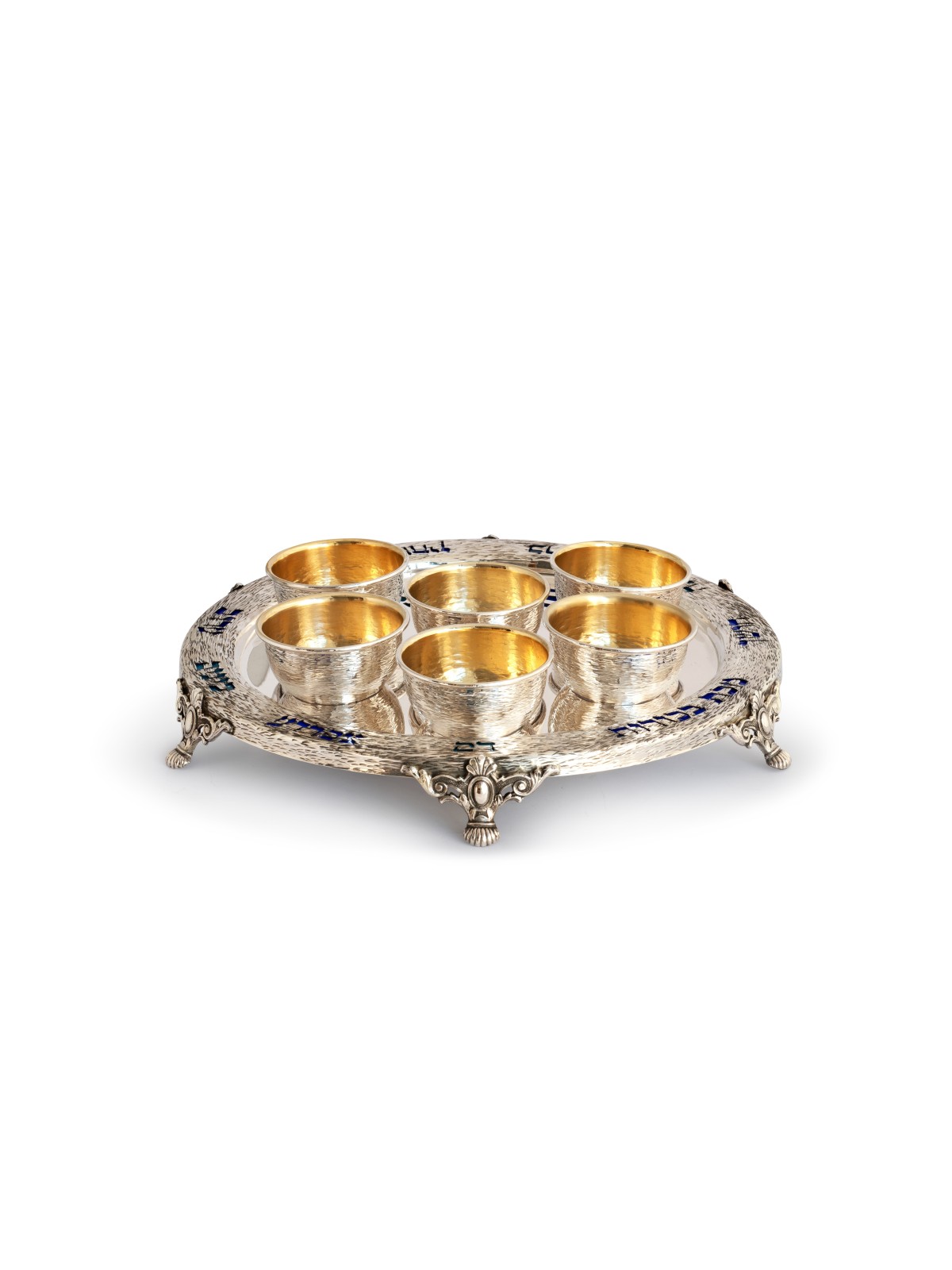Nuances de plaque de Seder en argent sterling en émail bleu, cadeaux de Pâque, I