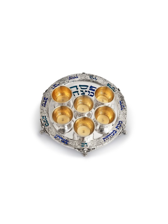 Nuances de plaque de Seder en argent sterling en émail bleu, cadeaux de Pâque, I