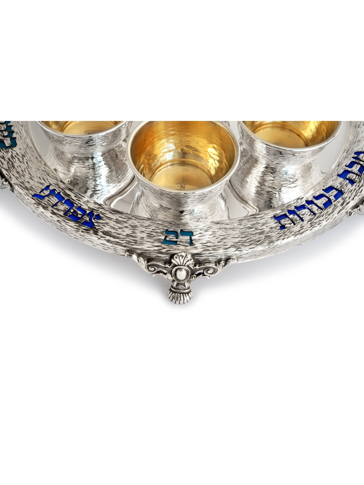 Nuances de plaque de Seder en argent sterling en émail bleu, cadeaux de Pâque, I