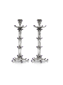 Grands chandeliers Shabbt en argent de style vintage avec bougie extra large