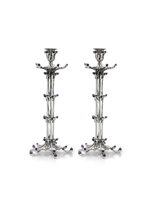 Large Vintage Style Silver Shabbt Candlesticks wit , Extra Large Candl