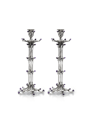 Large Vintage Style Silver Shabbt Candlesticks wit , Extra Large Candl