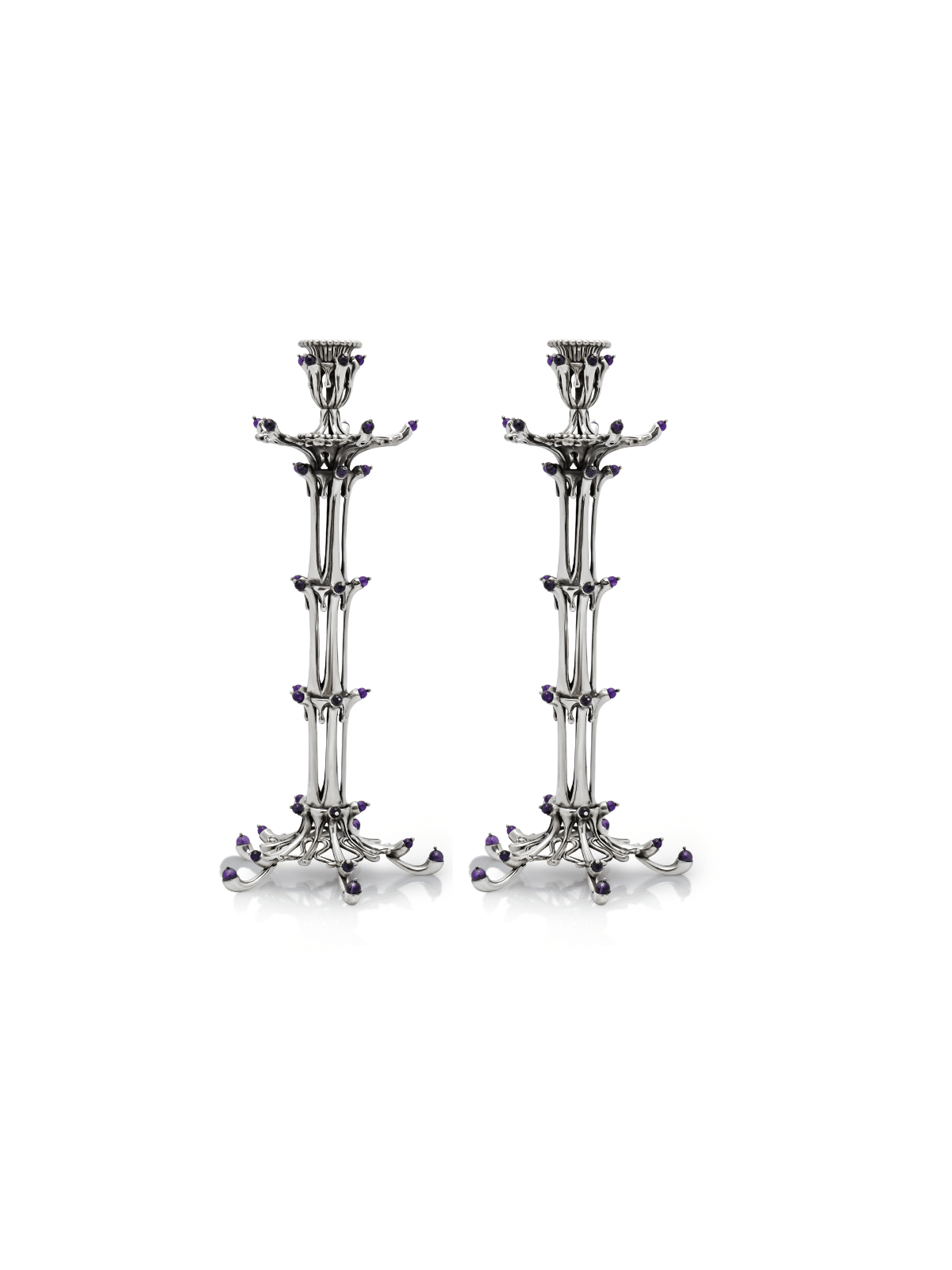 Grands chandeliers Shabbt en argent de style vintage avec bougie extra large