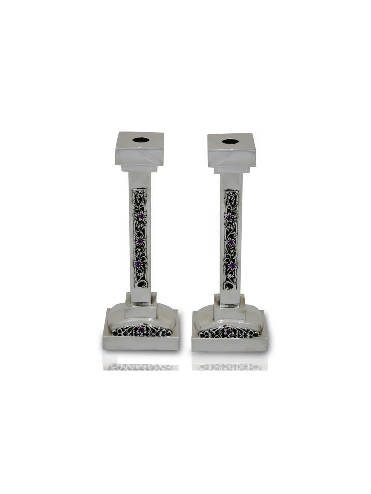 Square Shaped Sterling Silver Stones Candlesticks , Passover Gifts , I