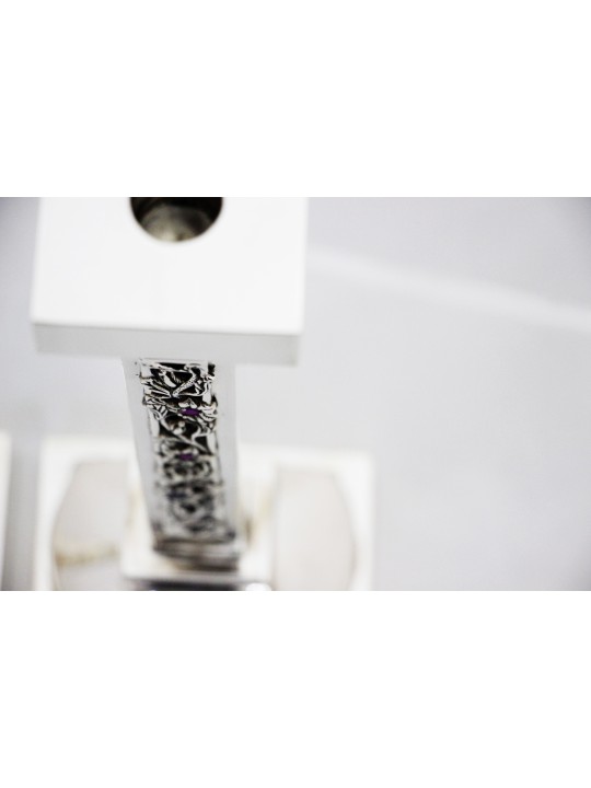 Square Shaped Sterling Silver Stones Candlesticks , Passover Gifts , I