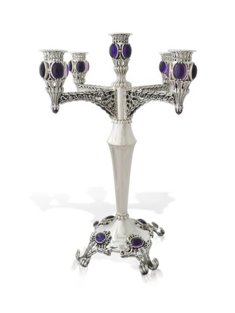 Candélabre en argent extraordinaire avec améthyste violette, cadeaux de Pâque,