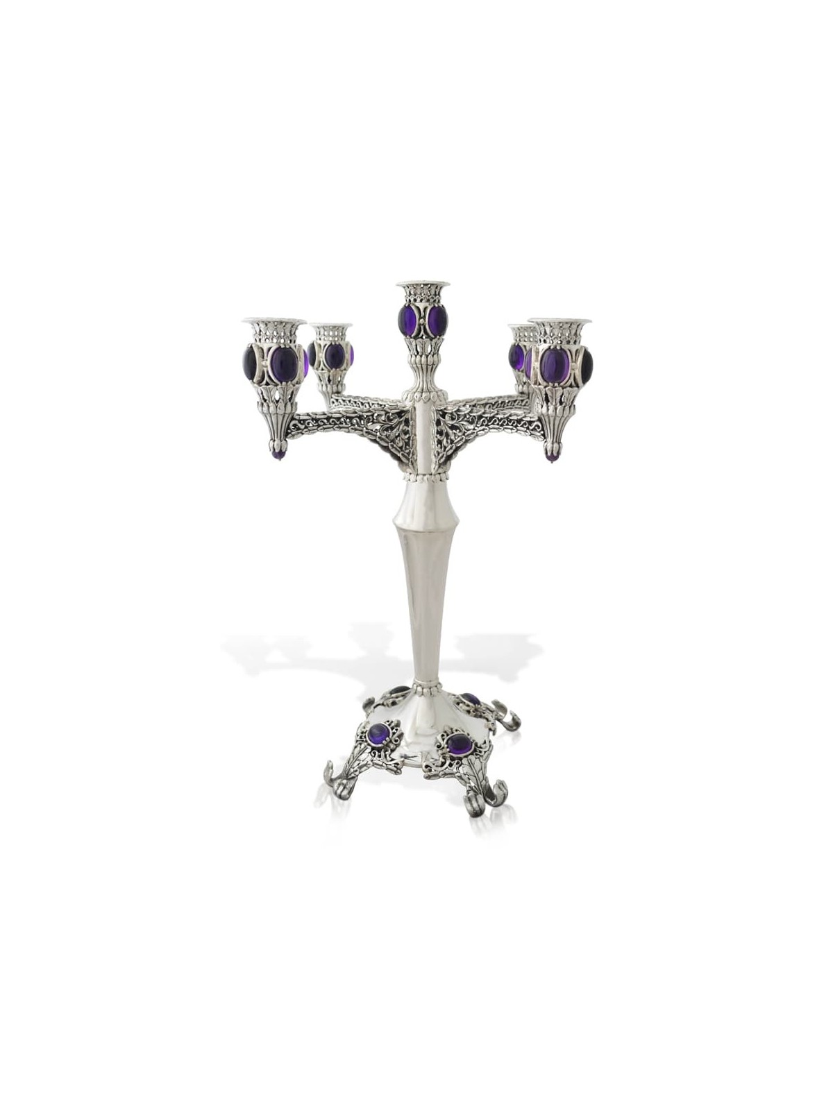 Extraordinary Silver Candelabra with Purple Amethy , Passover Gifts ,