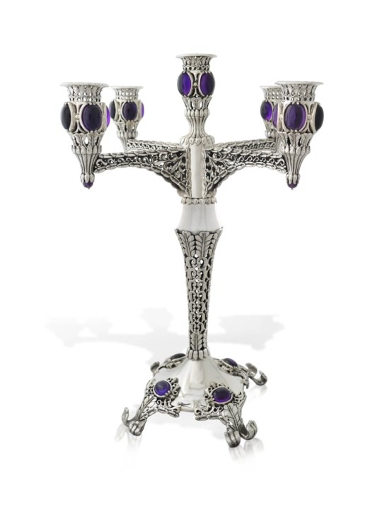 Candélabre juif en argent sterling avec filigrane et cadeaux de Pâque