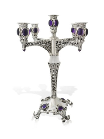 Candélabre juif en argent sterling avec filigrane et cadeaux de Pâque