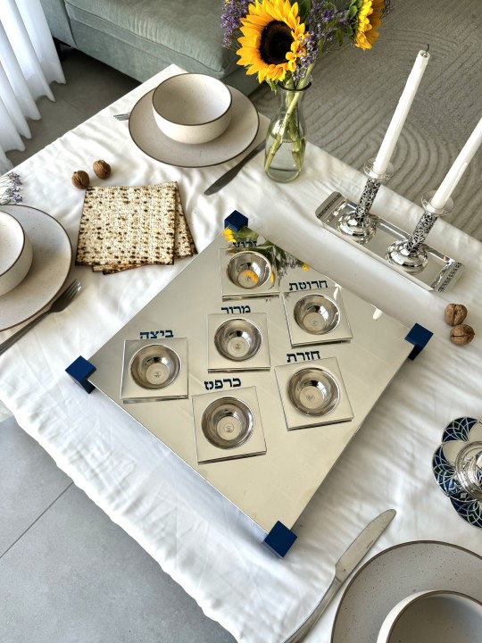 Luxurious Square Sterling Silver Seder Plate in Mo , Passover Gifts ,