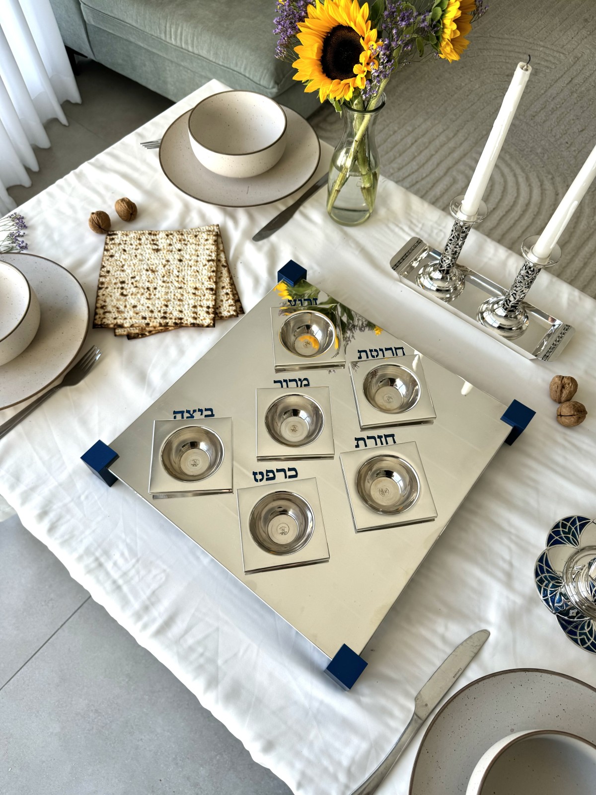 Luxueuse plaque carrée en argent sterling Seder en Mo, cadeaux de Pâque,