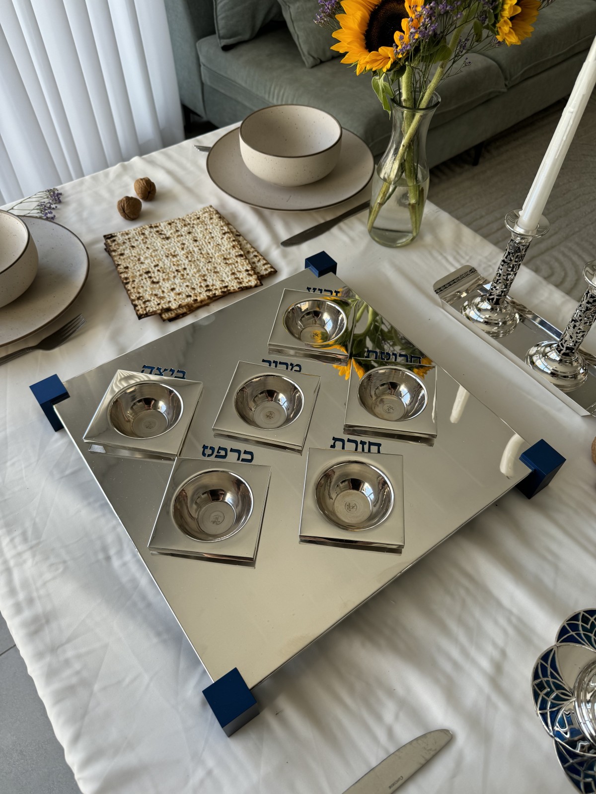Luxurious Square Sterling Silver Seder Plate in Mo , Passover Gifts ,