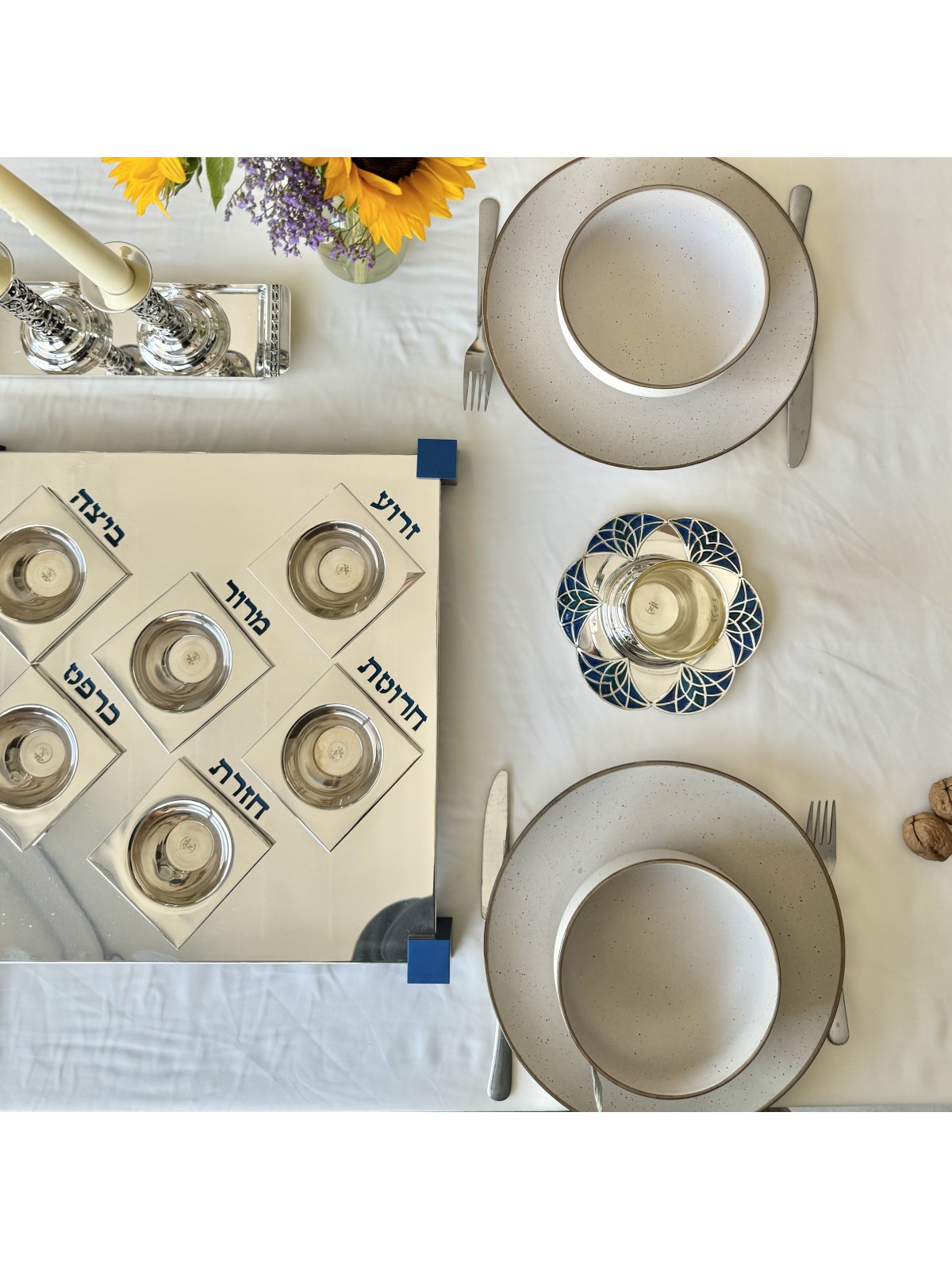 Luxurious Square Sterling Silver Seder Plate in Mo , Passover Gifts ,