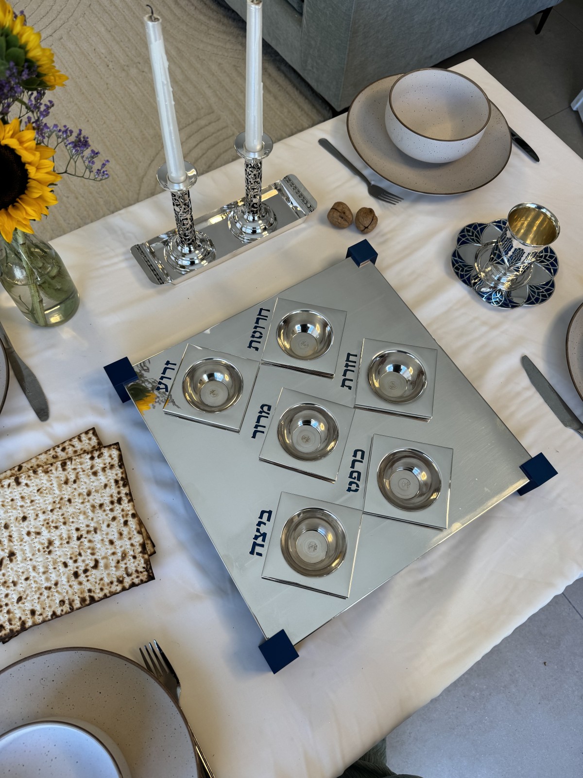 Luxurious Square Sterling Silver Seder Plate in Mo , Passover Gifts ,