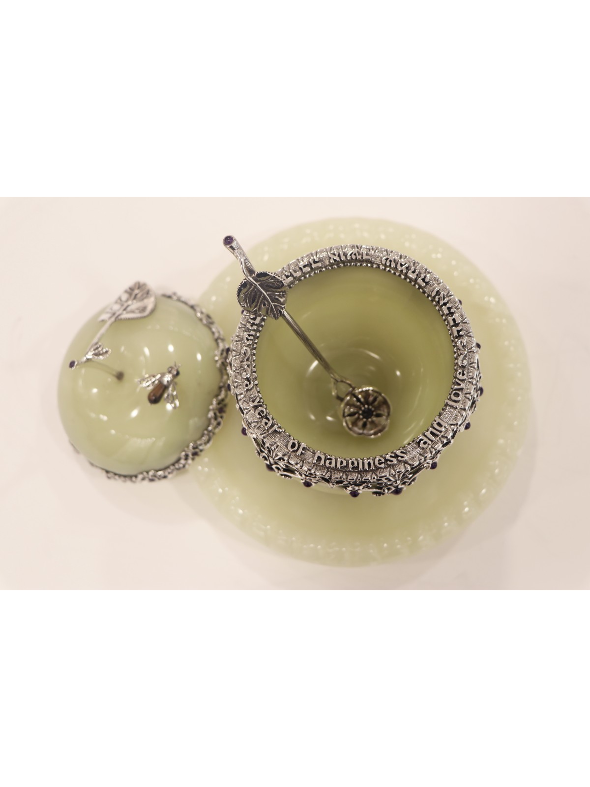 Extra Large Sterling Silver &Onyx Honey Set , Tu B'Av Gifts , Israélien