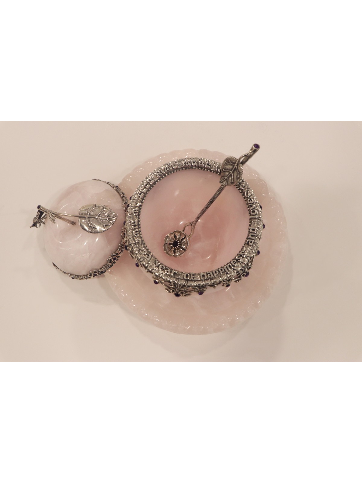 Extra Large Sterling Silver &Onyx Honey Set , Tu B'Av Gifts , Israélien