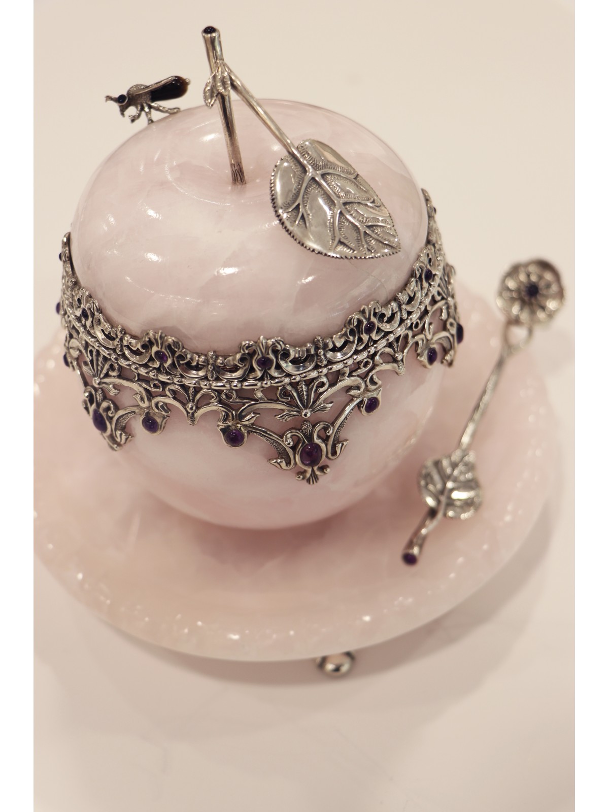 Extra Large Sterling Silver &Onyx Honey Set , Tu B'Av Gifts , Israélien