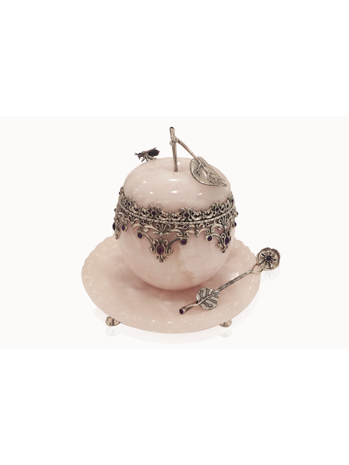 Extra Large Sterling Silver &Onyx Honey Set , Tu B'Av Gifts , Israélien