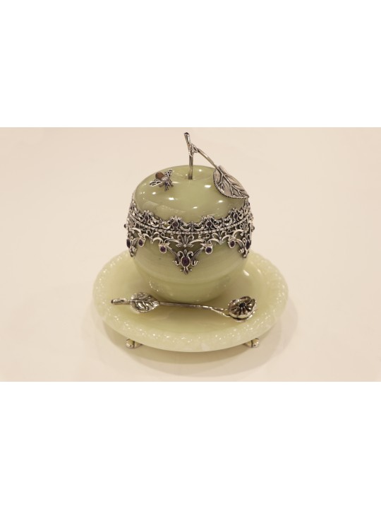 Extra Large Sterling Silver &Onyx Honey Set , Tu B'Av Gifts , Israélien