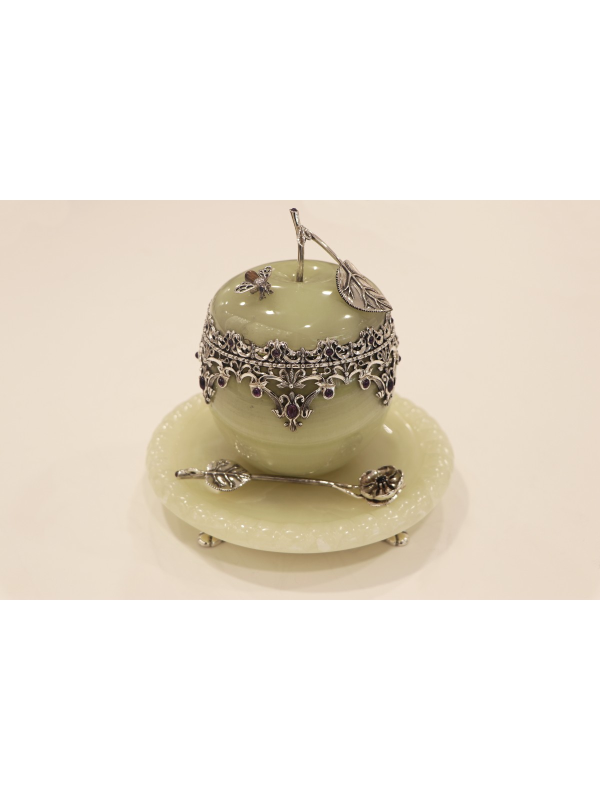 Extra Large Sterling Silver & Onyx Honey Set , Tu B'Av Gifts , Israeli