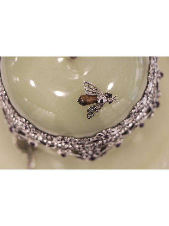 Extra Large Sterling Silver &Onyx Honey Set , Tu B'Av Gifts , Israélien