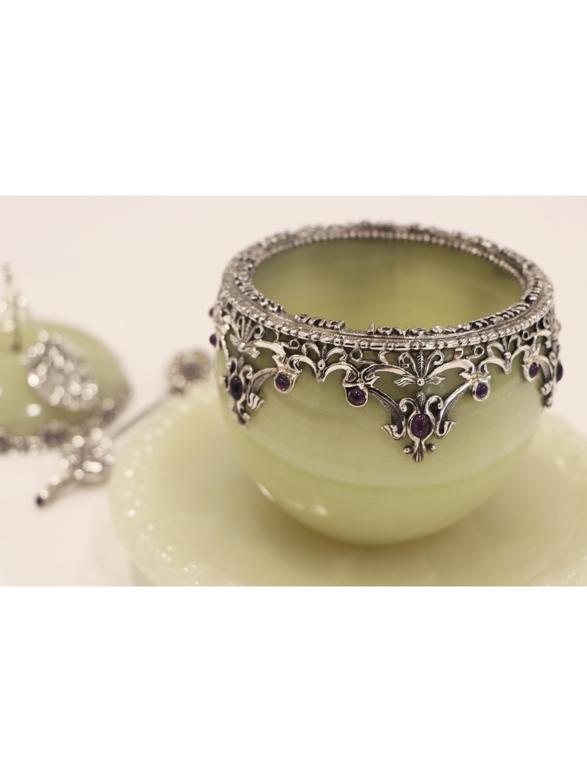 Extra Large Sterling Silver &Onyx Honey Set , Tu B'Av Gifts , Israélien