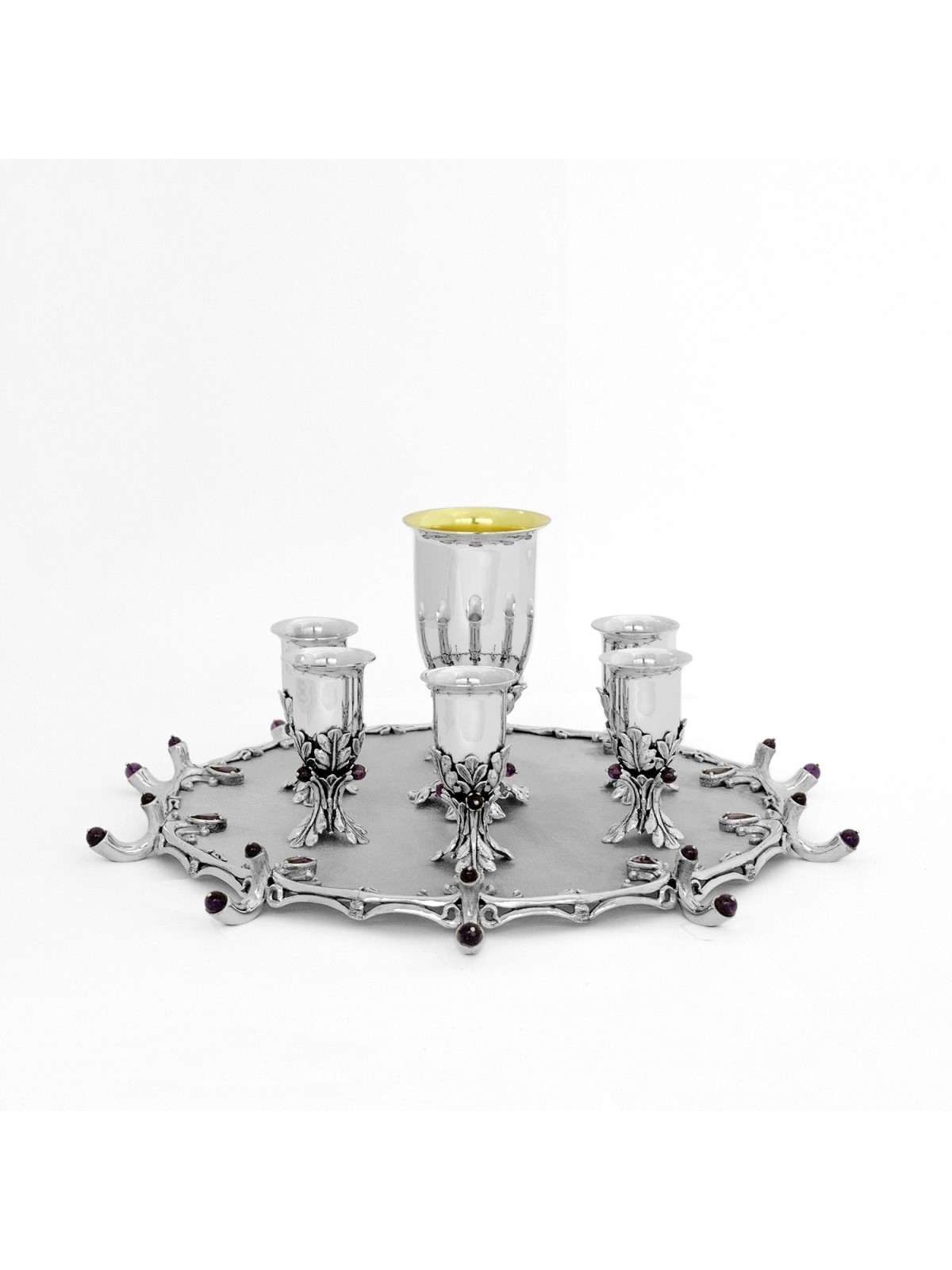 Liqueur Cups with Semi-Precious Amethyst Stones , Passover Gifts , Isr