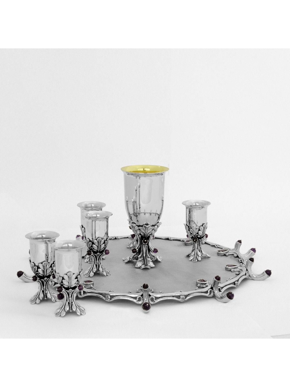 Liqueur Cups with Semi-Precious Amethyst Stones , Passover Gifts , Isr