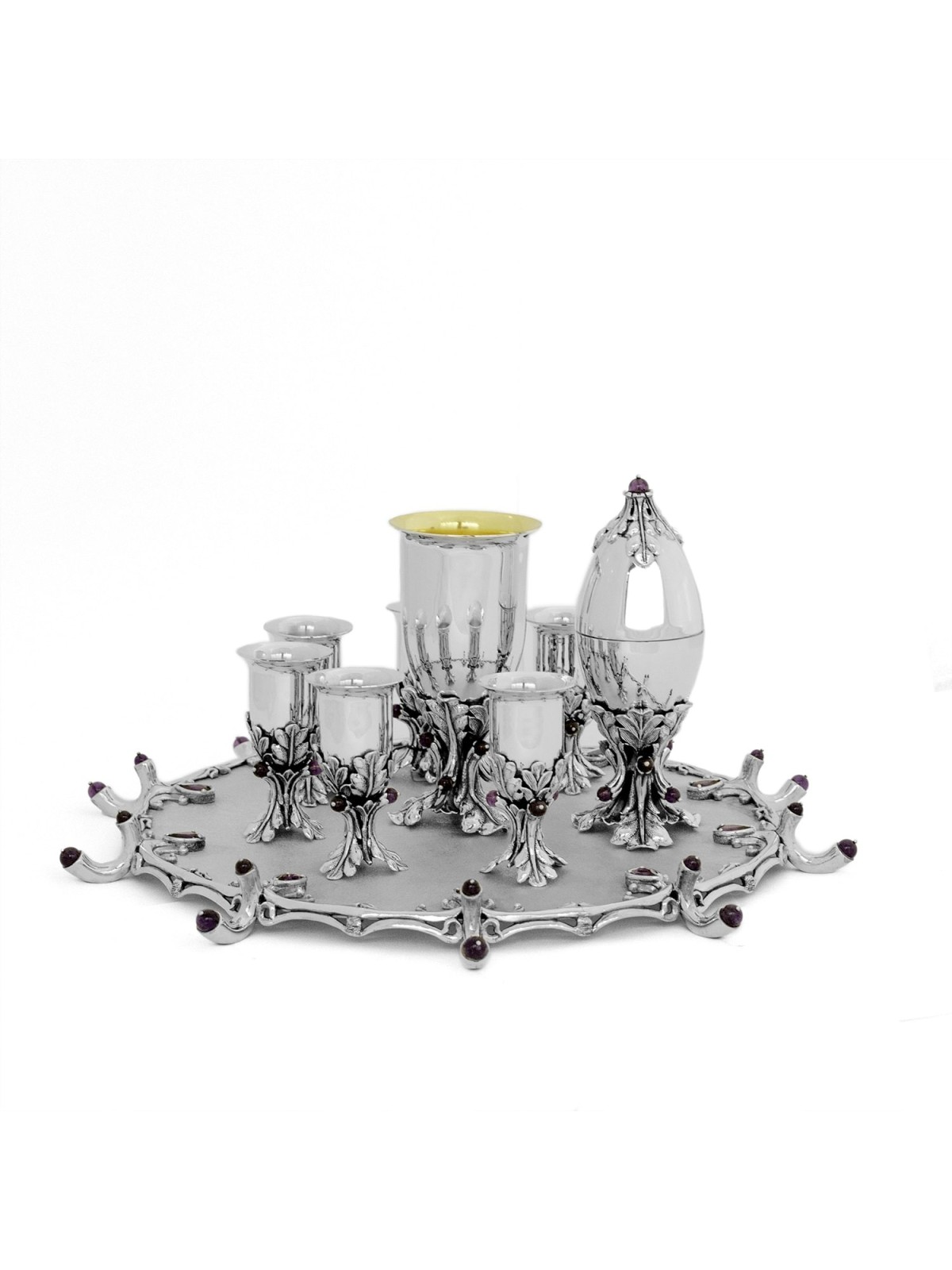 Liqueur Cups with Semi-Precious Amethyst Stones , Passover Gifts , Isr