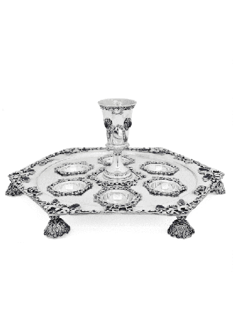 Vintage Inspired Hexagon Seder Plate with Natural  , Passover Gifts ,