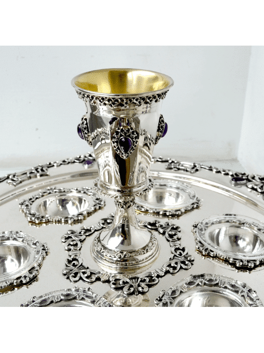 Vintage Inspired Hexagon Seder Plate with Natural  , Passover Gifts ,