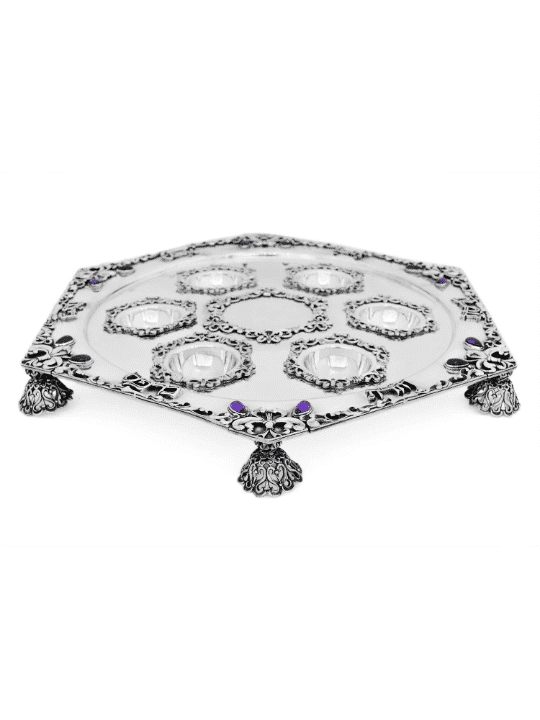 Assiette de Seder hexagonale d'inspiration vintage avec cadeaux naturels de Pâque,