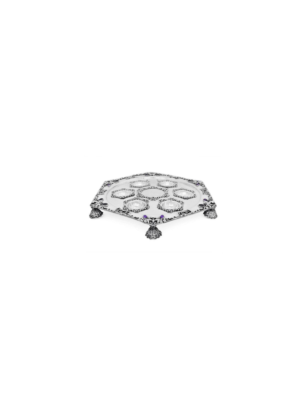 Assiette de Seder hexagonale d'inspiration vintage avec cadeaux naturels de Pâque,
