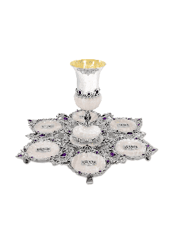 Assiette Seder à fleurs unique en son genre Pink Onyx &Ameth , Cadeaux de Pâque ,