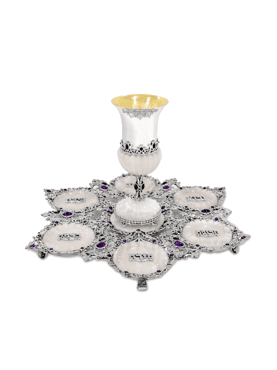 Assiette Seder à fleurs unique en son genre Pink Onyx &Ameth , Cadeaux de Pâque ,