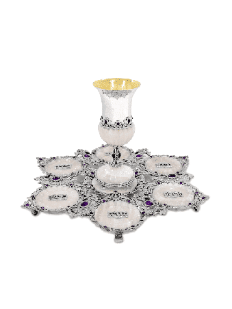 Assiette Seder à fleurs unique en son genre Pink Onyx &Ameth , Cadeaux de Pâque ,