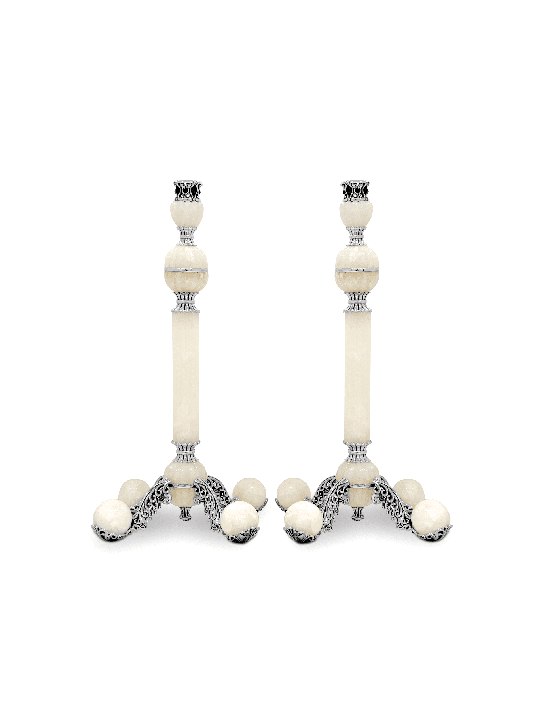 Unique Sterling Silver & White Onyx Stone Candlest , Extra Large Candl