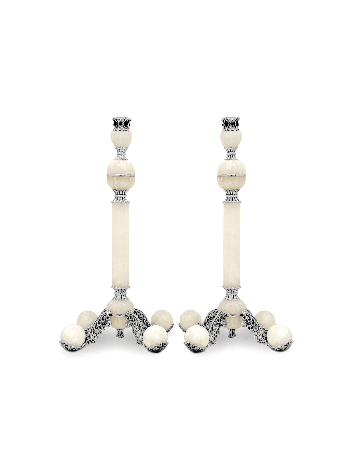 Unique Sterling Silver & White Onyx Stone Candlest , Extra Large Candl