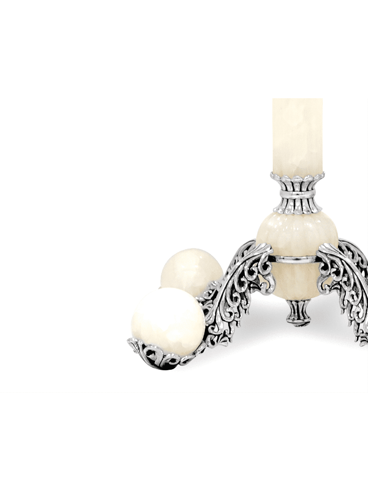Chandelier unique en argent sterling et pierre d’onyx blanc, bougie extra grande