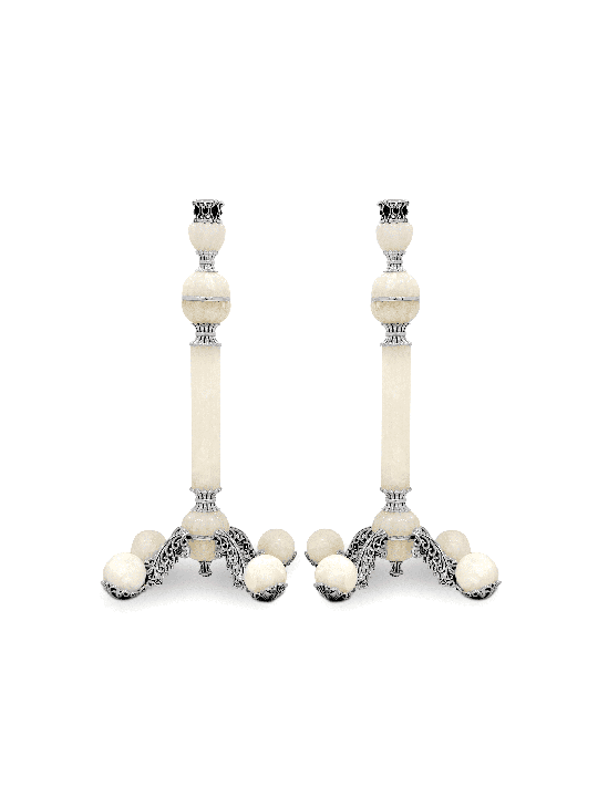 Chandelier unique en argent sterling et pierre d’onyx blanc, bougie extra grande