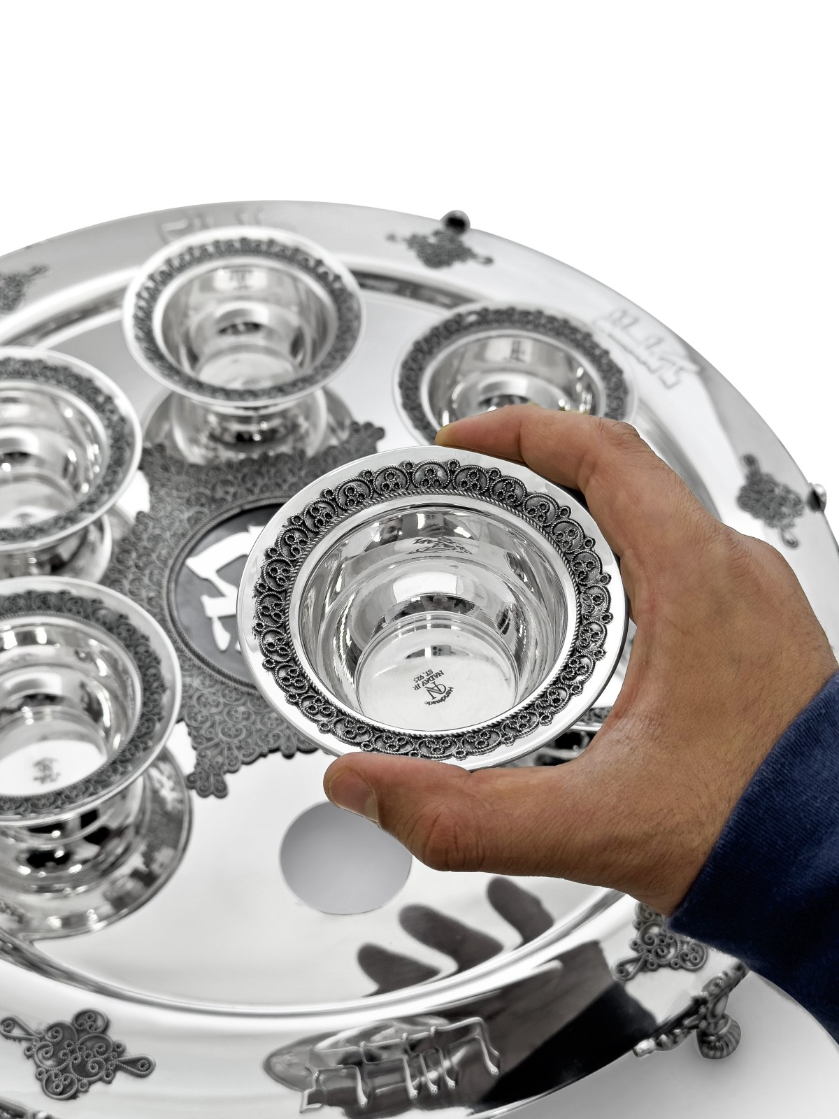 Big Handmade Pure Silver Filigree Passover Plate w , Passover Gifts ,