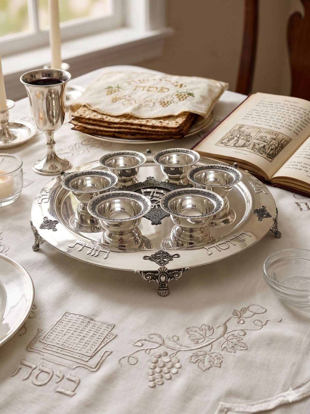 Big Handmade Pure Silver Filigree Passover Plate w , Passover Gifts ,